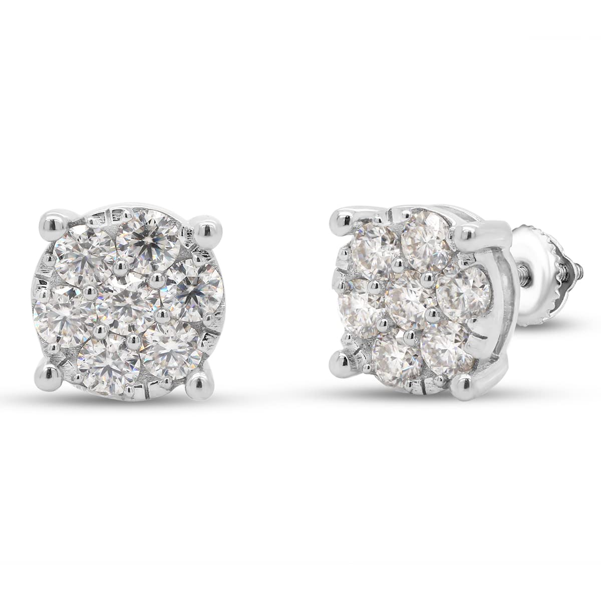 1 1/5 Carat Round Cut Lab Created Moissanite Diamond Cluster Stud Earrings In 10K Or 14K Solid Gold (1.20 Cttw)