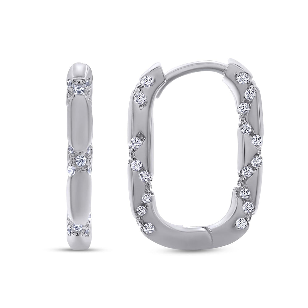 Round White Cubic Zirconia Oval Huggie Hoop Earrings For Women In 925 Sterling Silver