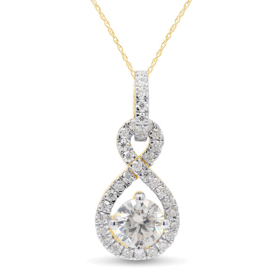 1 4/9 Carat Centre Stone 6.5MM Lab Created Moissanite Diamond Infinity Pendant Necklace In 10K Or 14K Solid Gold For Women (1.45 Cttw)