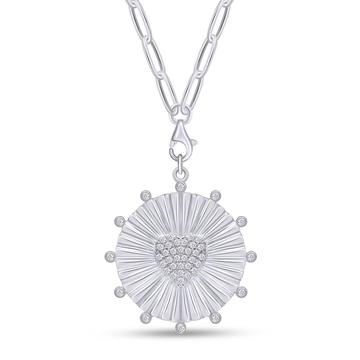 Load image into Gallery viewer, Chakra Medallion Victorian Heart Pendant Necklace Round Lab Created Moissanite Diamond Vintage Style Necklaces For Women In 925 Sterling Silver Unique Statement Jewelry
