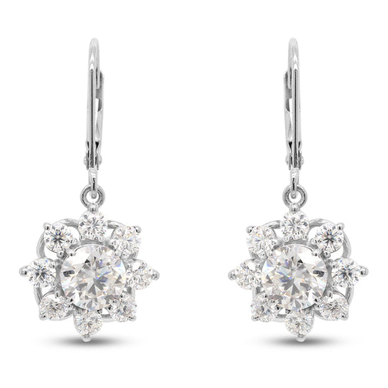 3 4/9 Carat Round Cut Lab Created Moissanite Diamond Halo Drop Earrings In 10K Or 14K Solid Gold (3.45 Cttw)