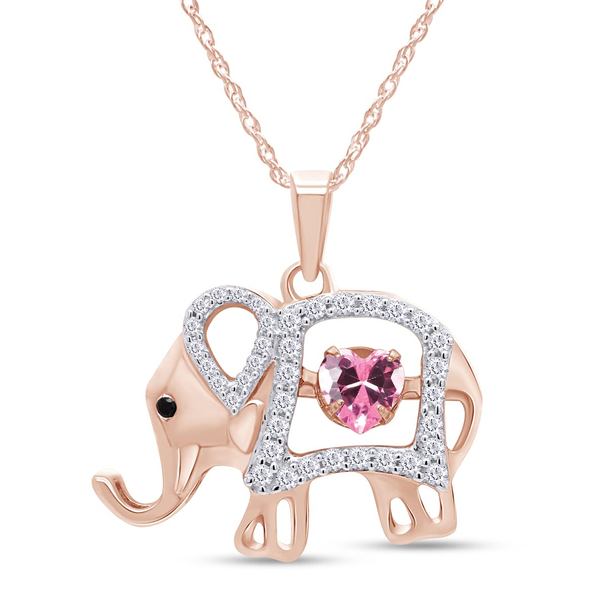 Elephant Floater Pendant Heart & Round Simulated Birthstone And Round Cut Cubic Zirconia Elephant Floater Pendant Necklace In 925 Sterling Silver