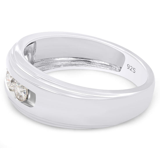 0.25 Carat Round Cut Lab Created Moissanite Diamond Channel Set Anniversary Wedding Band Ring for Men in 925 Sterling Silver