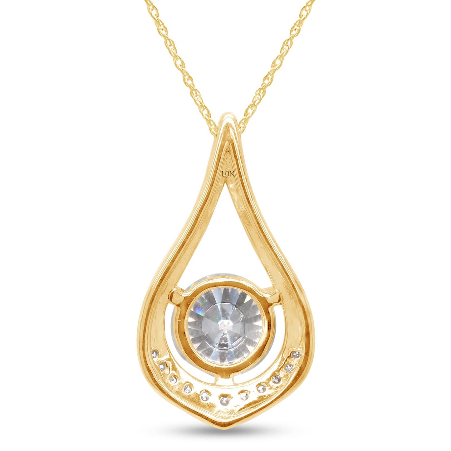 1 Carat Center Stone 6.5MM Lab Created Moissanite Diamond Dew Drop Pendant Necklace in 10K or 14K Solid Gold For Women (1 Cttw)