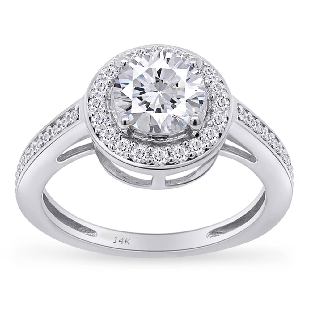 Round Shape Lab Created Moissanite Diamond Halo Engagement Ring in 14K Solid Gold (1.00 Cttw)