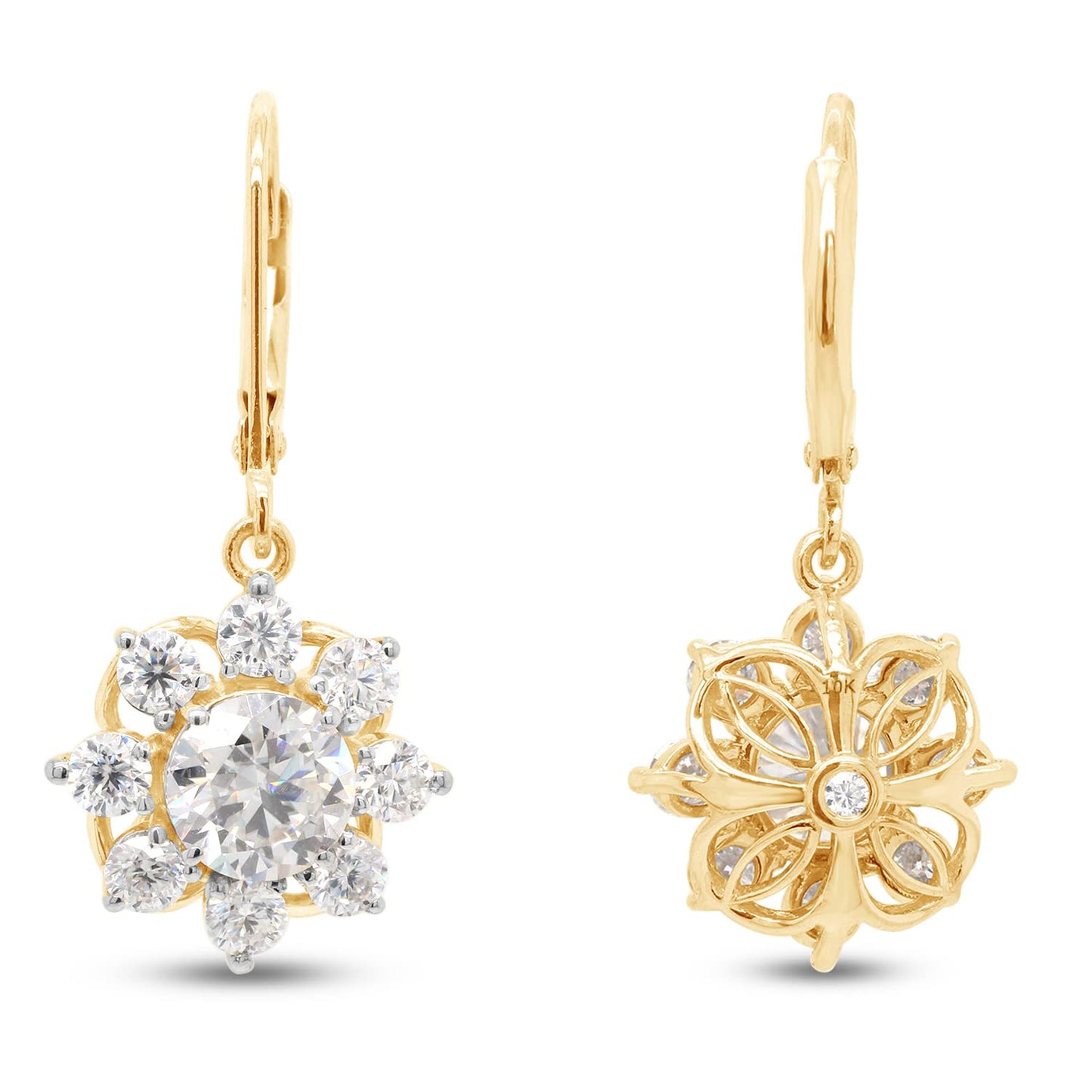 3 4/9 Carat Round Cut Lab Created Moissanite Diamond Halo Drop Earrings In 10K Or 14K Solid Gold (3.45 Cttw)