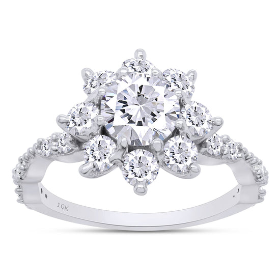 1 2/3 ct. t.w 6.5MM Round Cut Lab Created Moissanite Diamond Halo Flower Wedding Engagement Ring for Women in 10K or 14K Solid Gold (1.65 Cttw)
