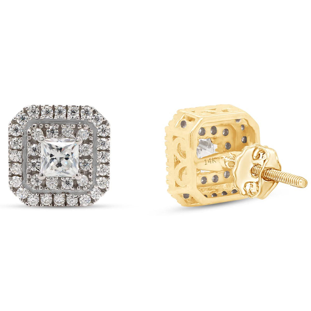 
                      
                        1 Carat Princess & Round Cut Lab Created Moissanite Diamond Double Halo Stud Earrings In 10K Or 14K Solid Gold (1 Cttw)
                      
                    