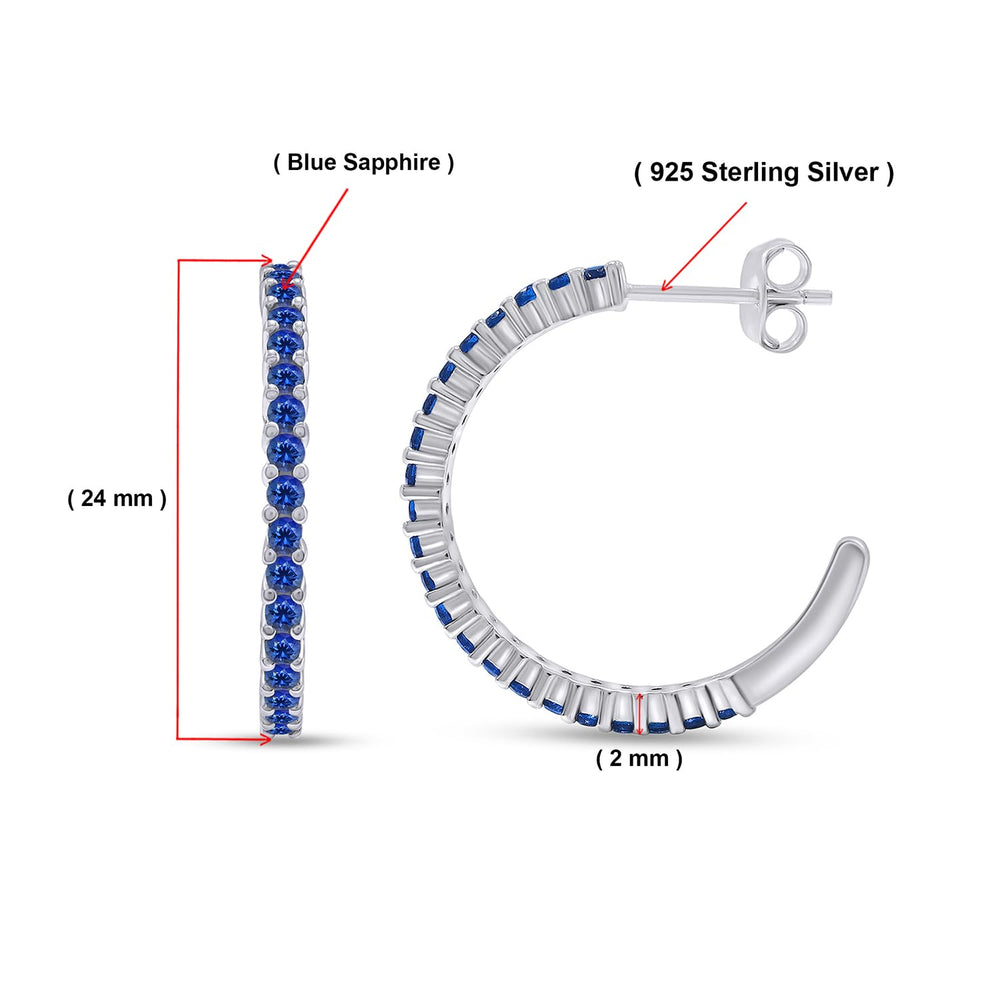 
                      
                        Round Simulated Blue Sapphire Single Row Hoop Earrings For Women In 925 Sterling Silver
                      
                    