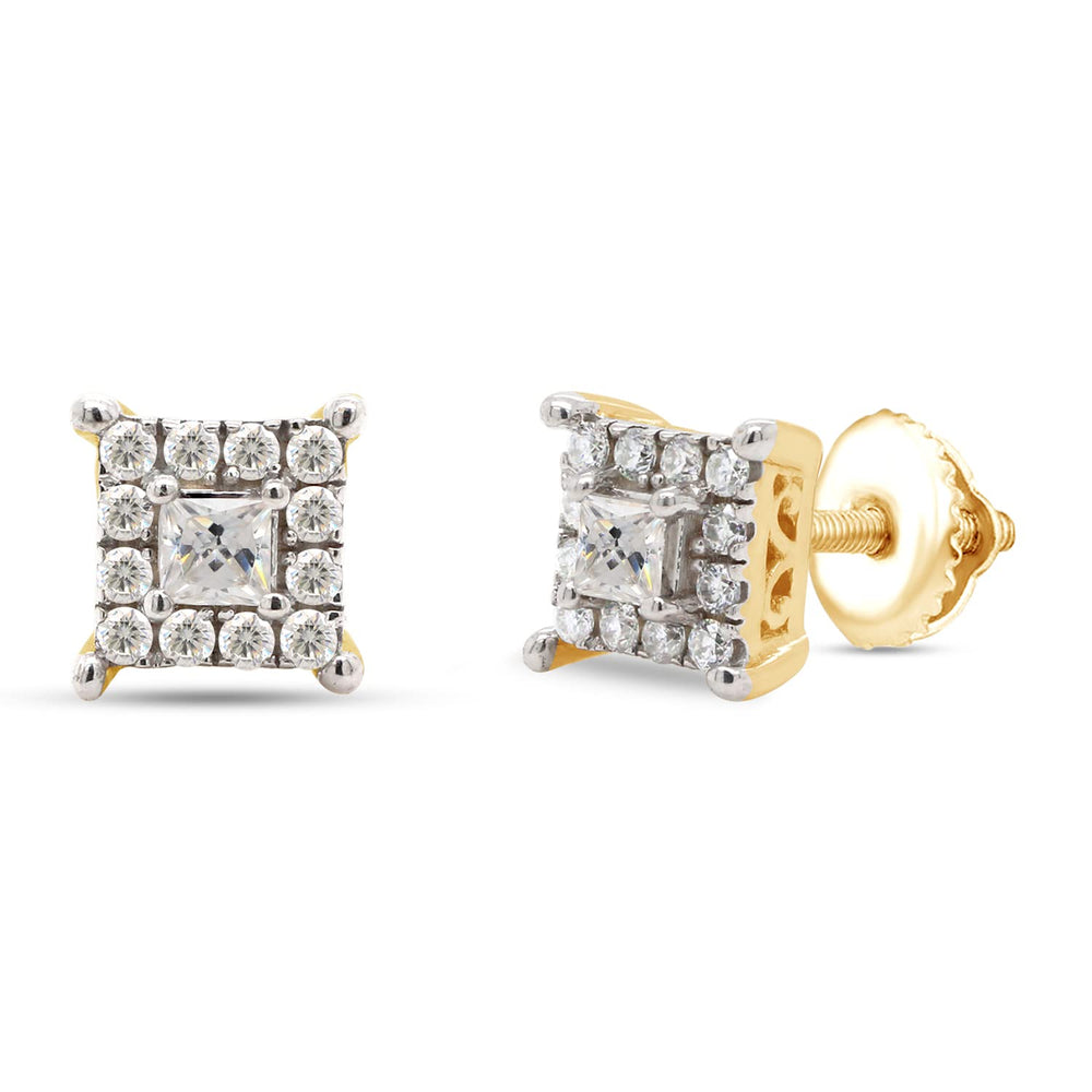 
                      
                        1/5 Carat Princess & Round Cut Lab Created Moissanite Diamond Screw Back Halo Studs Earrings in 10K or 14K Solid Gold For Women (0.20 Cttw)
                      
                    