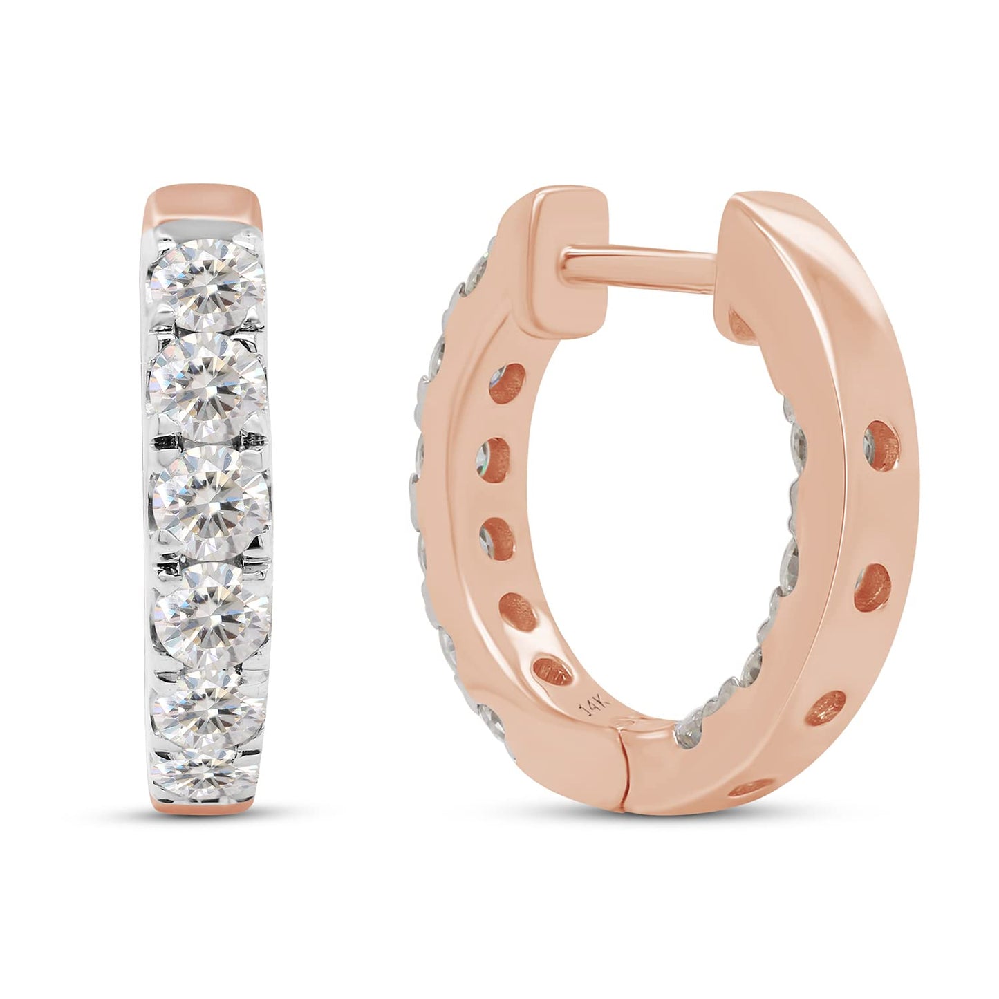 1.60 Carat Round Cut Lab Created Moissanite Diamond Inside Outside Hoop Earrings In 10K Or 14K Solid Gold Jewelry For Women
