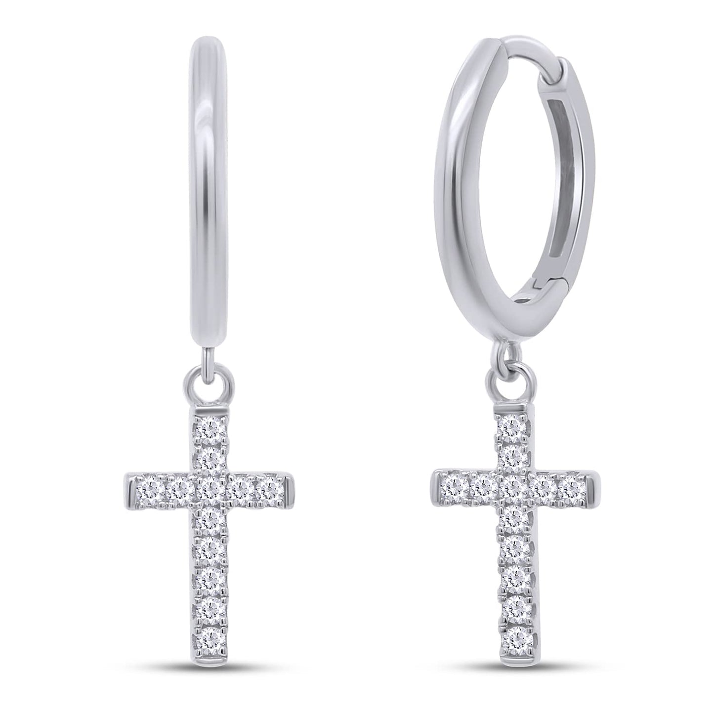 1/5 Carat Lab Created Moissanite Diamond Huggies Cross Drop Earrings In 925 Sterling Silver (0.20 Cttw)