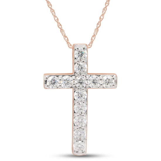 1 1/10 Carat Lab Created Moissanite Diamond Cross Pendant Necklace For Women & Men In 14K Solid Gold (1.10 Cttw)