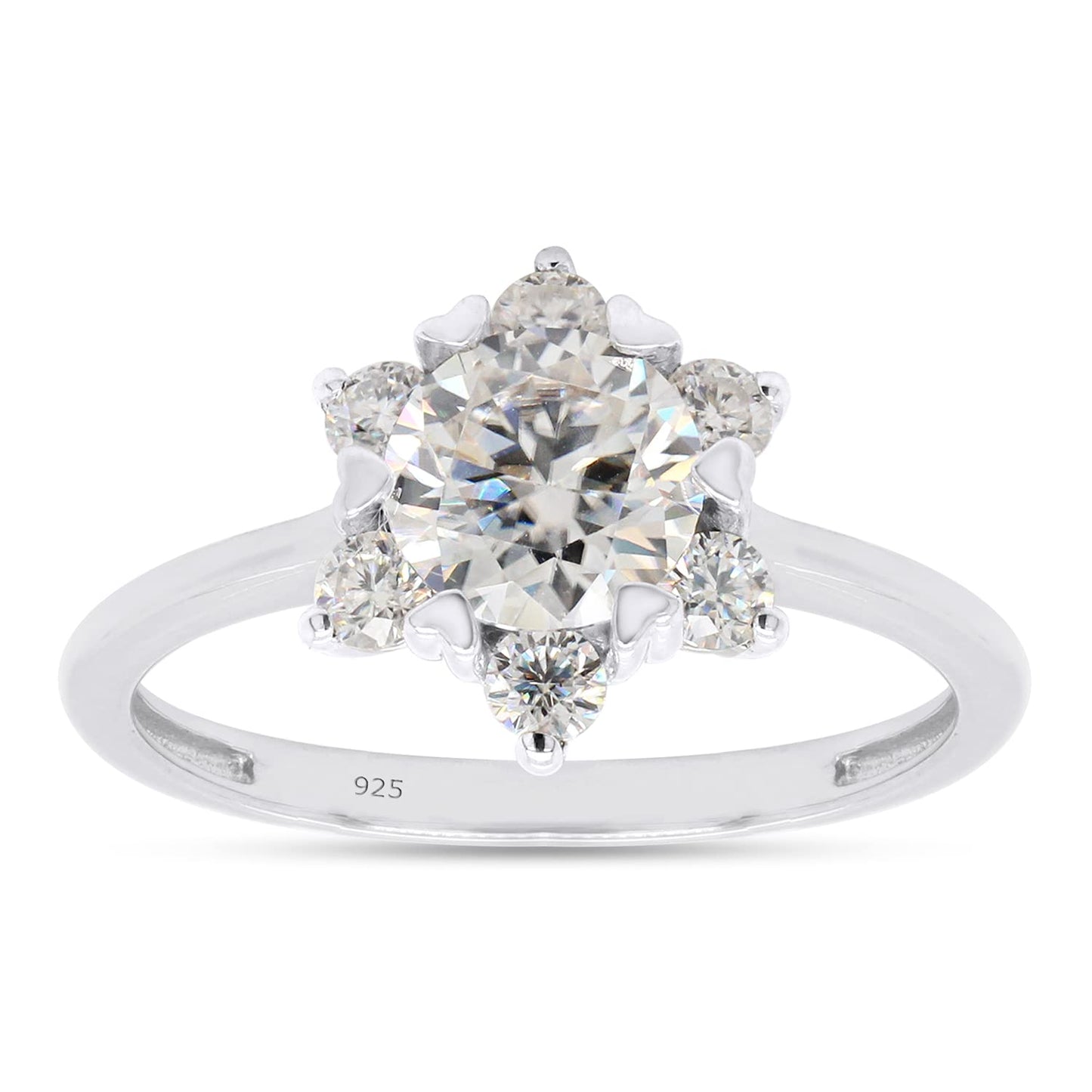 Load image into Gallery viewer, 1 1/3 ct. t.w Center 6.5MM Round Cut Lab Created Moissanite Diamond Flower Engagement Rings for Women in 925 Sterling Silver (1.30 Cttw)
