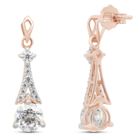 2.25 CT Center 6.5MM Round Cut Lab Created Moissanite Diamond Drop Dangle Earrings For Women In 10K Or 14K Solid Gold