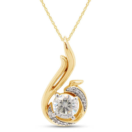 1 Carat Center Stone 6.5MM Lab Created Moissanite Diamond Phoenix Pendant Necklace in 10K or 14K Solid Gold For Women (1 Cttw)