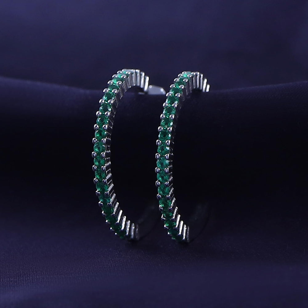 
                      
                        Round Simulated Green Emerald Single Row Hoop Earrings For Women In 925 Sterling Silver
                      
                    