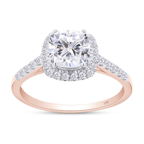 6MM Cathedral Set Cushion Cut Lab Created Moissanite Diamond Halo Engagement Ring in 10K Or 14K Solid Gold (1.25 Cttw)