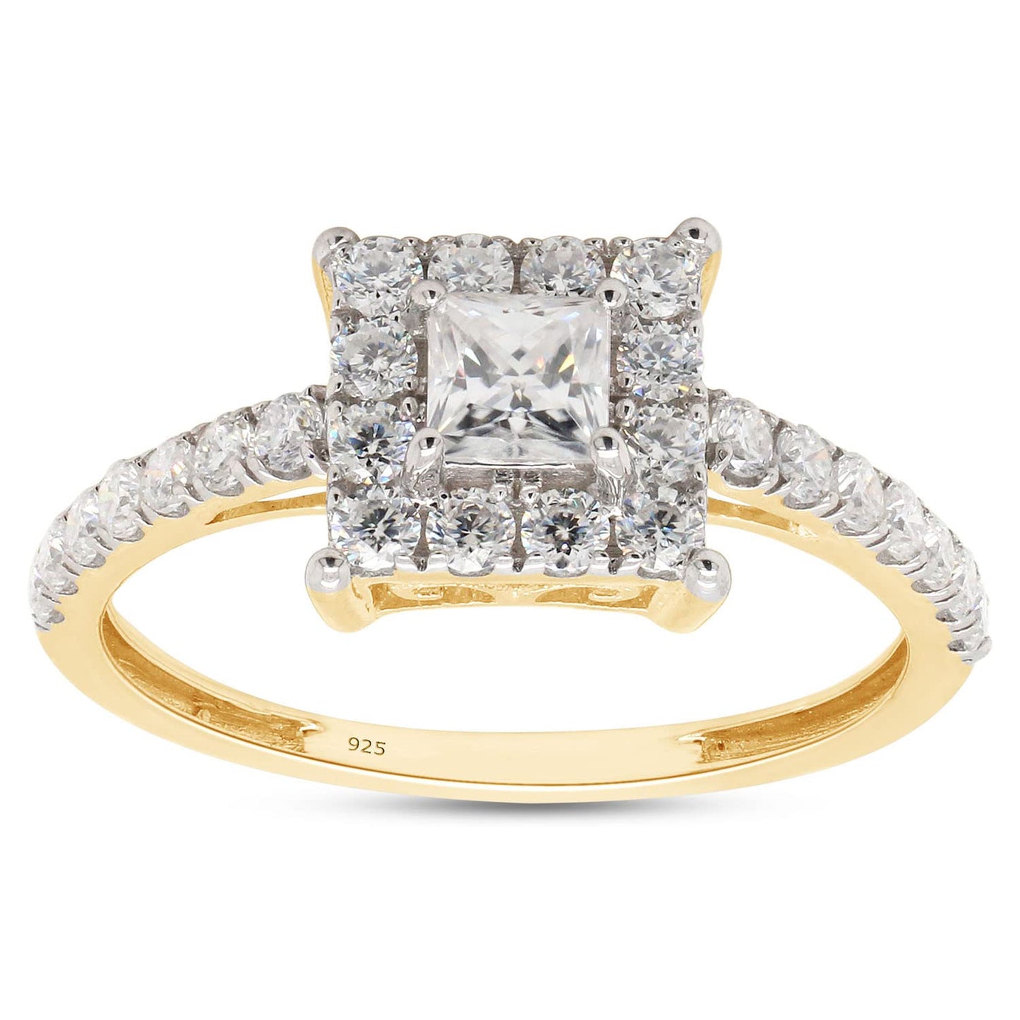 0.75 Carat Princess and Round Cut Lab Created Moissanite Diamond Square Halo Engagement Ring in 925 Sterling Silver