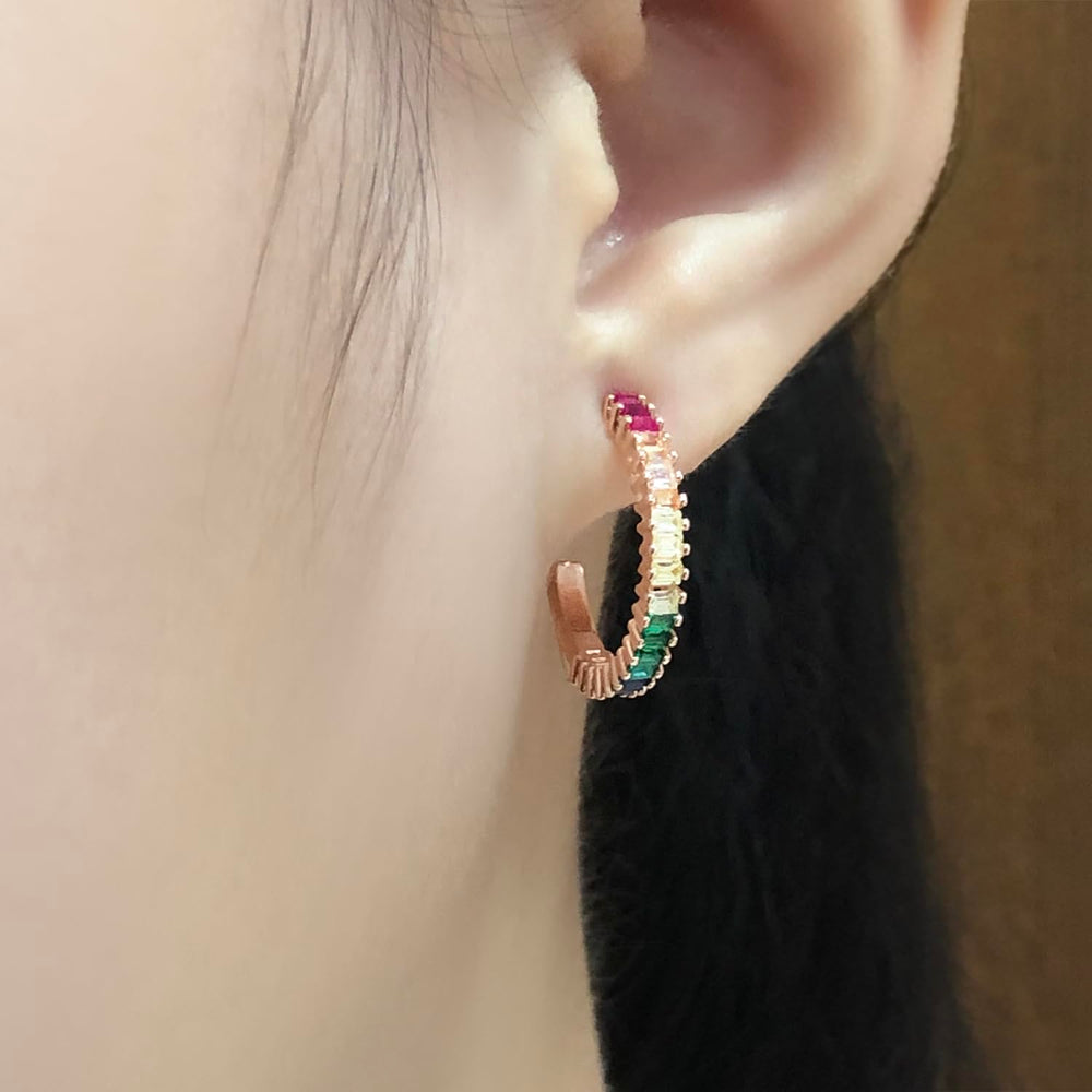 
                      
                        Multi-Color Cubic Zirconia Rainbow Hoop Earrings for Women In 925 Sterling Silver
                      
                    