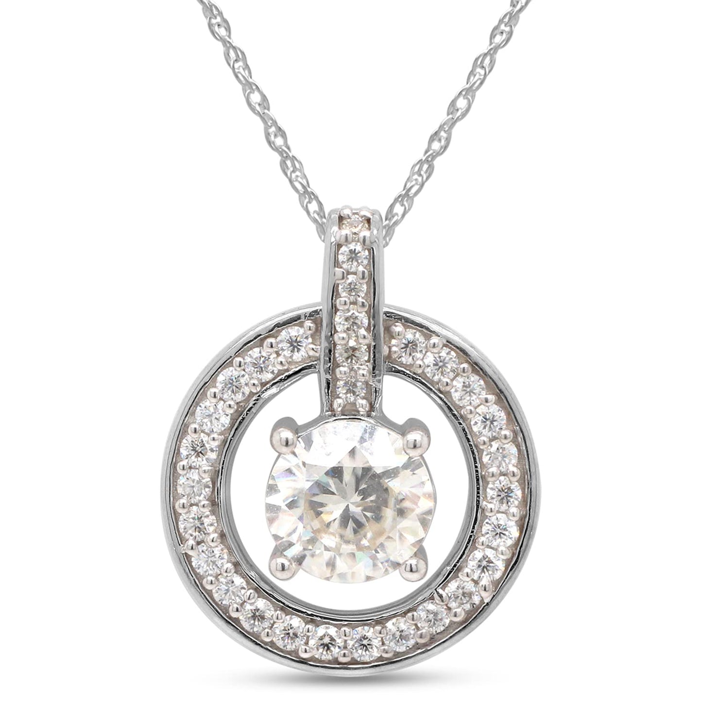 1 1/4 Carat Lab Created Moissanite Diamond Circle Drop Pendant Necklace in 10K or 14K Solid Gold For Women (1.25 Cttw)