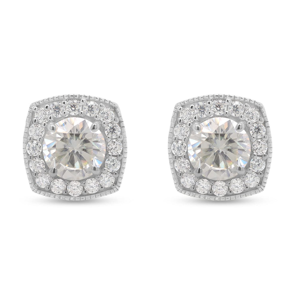 
                      
                        1.90 Carat Center 6MM Round Cut Lab Created Moissanite Diamond Milgrain Halo Stud Earrings In 10K Or 14K Solid Gold
                      
                    