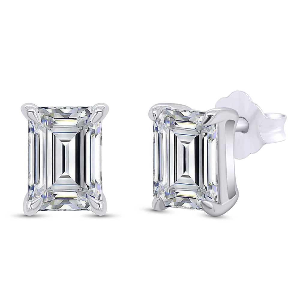 Emerald Cut Lab Created Moissanite Diamond Push Back Solitaire Stud Earrings In 925 Sterling Silver