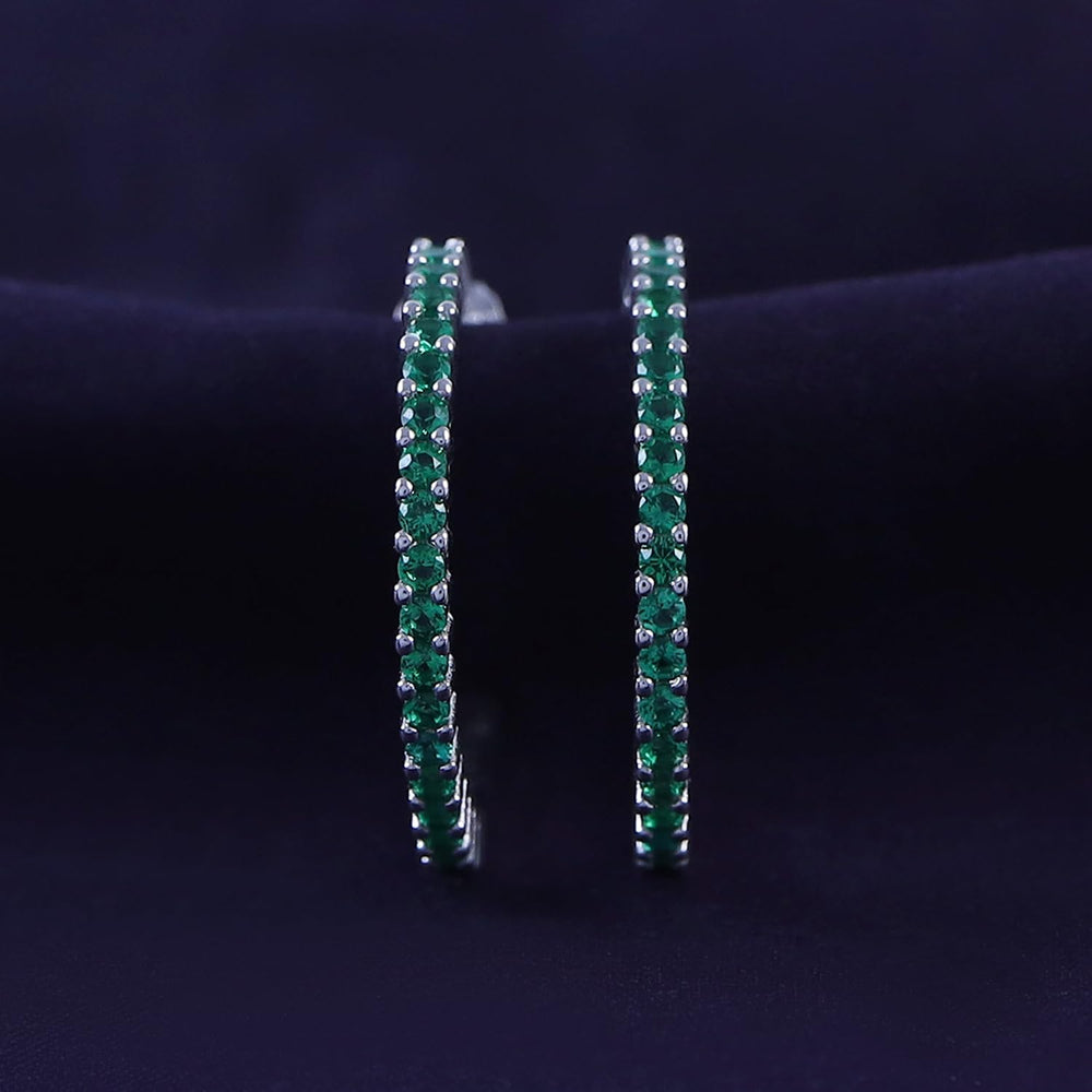 
                      
                        Round Simulated Green Emerald Single Row Hoop Earrings For Women In 925 Sterling Silver
                      
                    