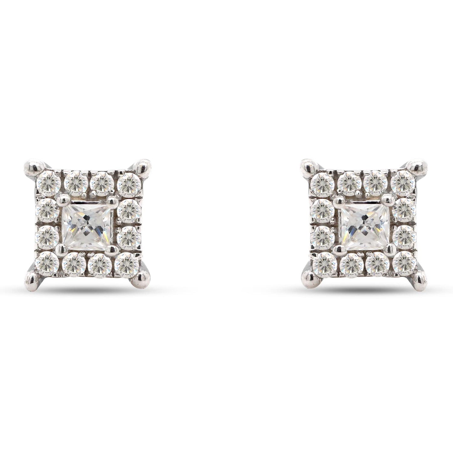 1/5 ct.t.w Princess & Round Cut Lab Created Moissanite Diamond Halo Stud Earrings In 925 Sterling Silver (0.20 Cttw)