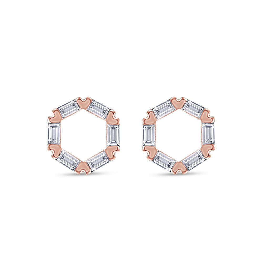 
                      
                        Open Hexagon Shape Stud Earrings For Women, Baguette Shape Sparkling White Cubic Zirconia Dainty Stud Earrings In 14K Gold Over Sterling Silver With Push Back
                      
                    