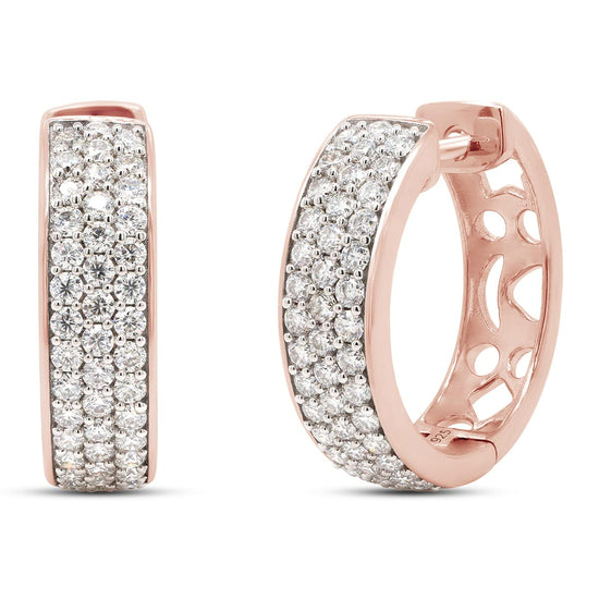 1 1/4 Carat Round Cut Lab Created Moissanite Diamond Triple Row Huggie Hoop Earrings In 925 Sterling Silver Jewelry For Women