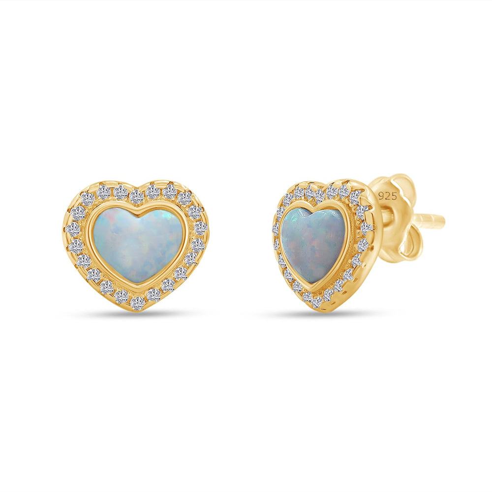 
                      
                        Heart Simulated Opal & Round Shape White Cubic Zirconia Halo Heart Stud Earrings In 925 Sterling Silver
                      
                    