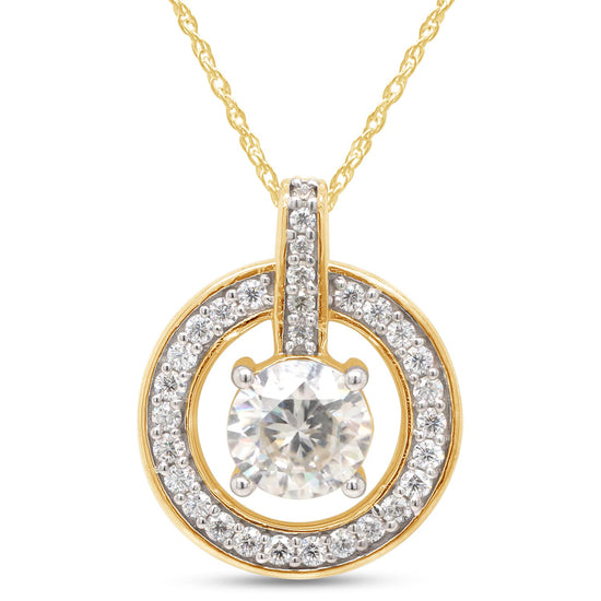 1 1/4 Carat Lab Created Moissanite Diamond Center Stone 6.5MM Circle Drop Pendant Necklace In 925 Sterling Silver (1.25 Cttw)