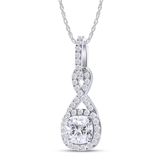 1/5 Carat Cushion & Round Cut Lab Created Moissanite Diamond Infinity Halo Pendant Necklace In 925 Sterling Silver (0.20 Cttw)