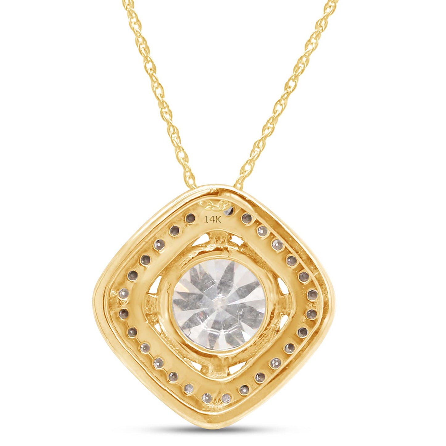 1 1/10 Carat  Center Stone 6.5MM Lab Created Moissanite Diamond Halo Pendant Necklace in 10K or 14K Solid Gold For Women (1.10 Cttw)