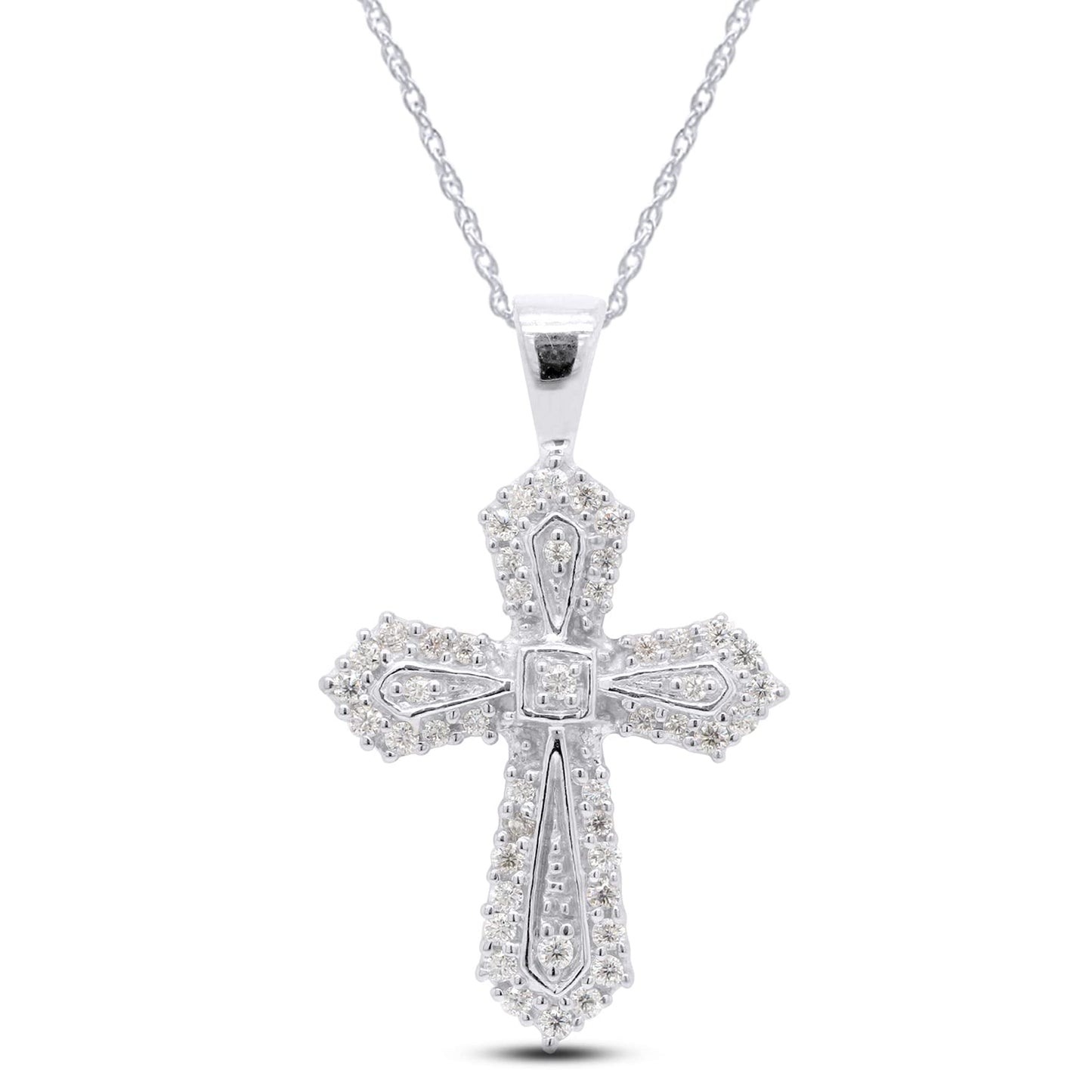1/4 Carat Lab Created Moissanite Diamond Cross Pendant Necklace in 10K or 14K Solid Gold For Women (0.25 Cttw)