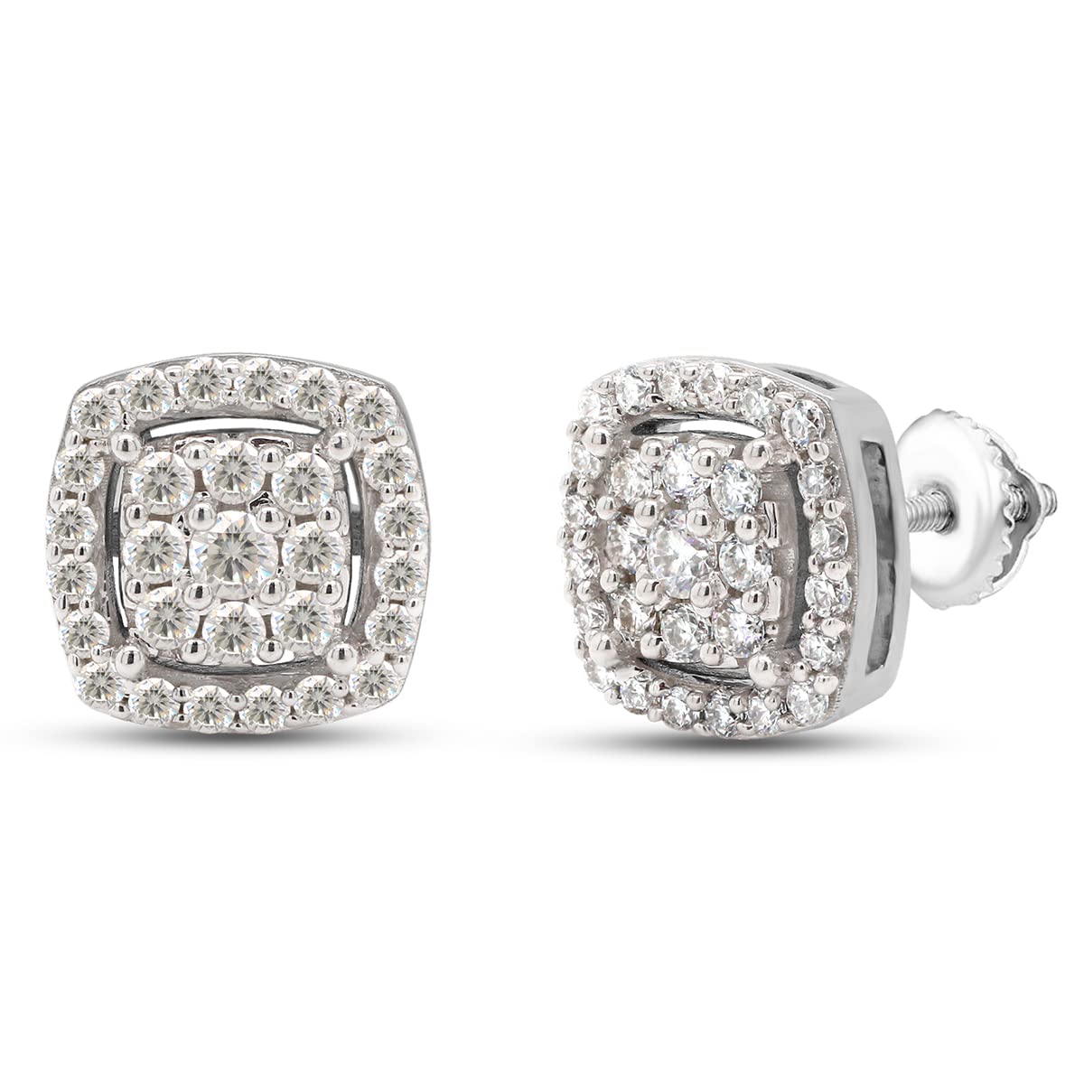 3/5 Ct Round Cut Lab Created Moissanite Diamond Cluster Cushion Frame Stud Earrings In 10K Or 14K Solid Gold (0.60 Cttw)