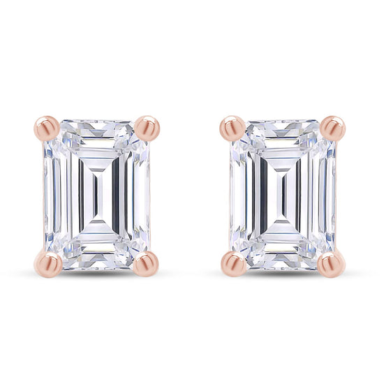 Load image into Gallery viewer, 2 Carat Emerald Shape Lab Created Moissanite Diamond Solitaire Stud Earrings For Women In 925 Sterling Silver
