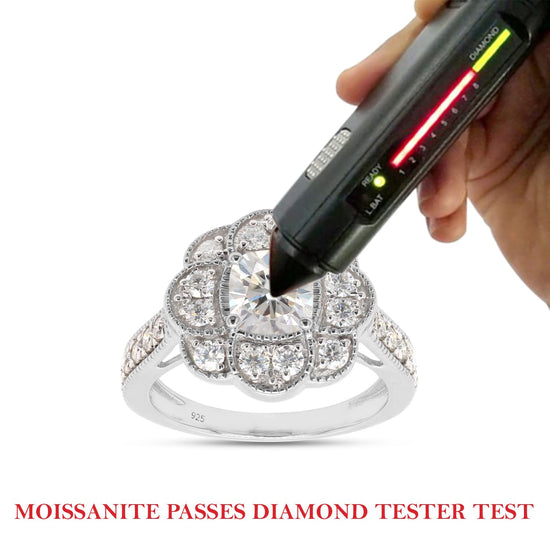 1.40 CT Center 6MM Cushion Cut Lab Created Moissanite Diamond Floral Halo Engagement Ring In 925 Sterling Silver