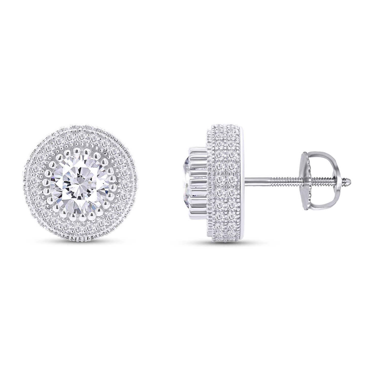 2.5 Carat Center Stone 6MM Round Cut Lab Created Moissanite Diamond Screw Back Stud Earrings In 925 Sterling Silver (2.5 Cttw)