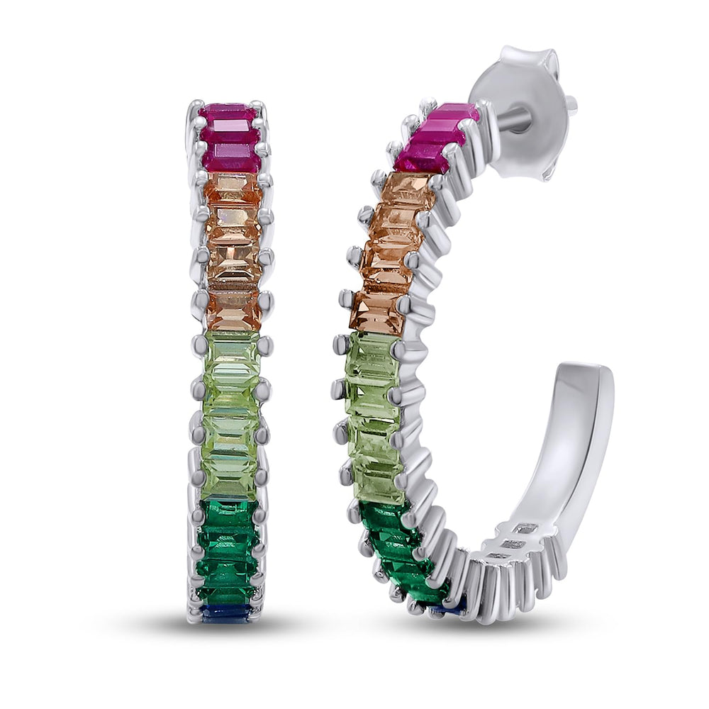 Multi-Color Cubic Zirconia Rainbow Hoop Earrings for Women In 925 Sterling Silver