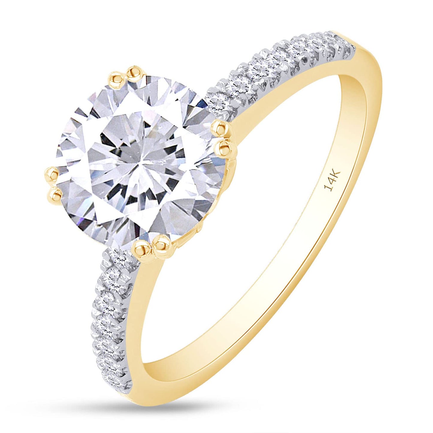 1 2/3 ct t.w Center 7.5MM Round Cut Lab Created Moissanite Diamond Solitaire Engagement Ring In 14K Solid Gold (1.66 Cttw)