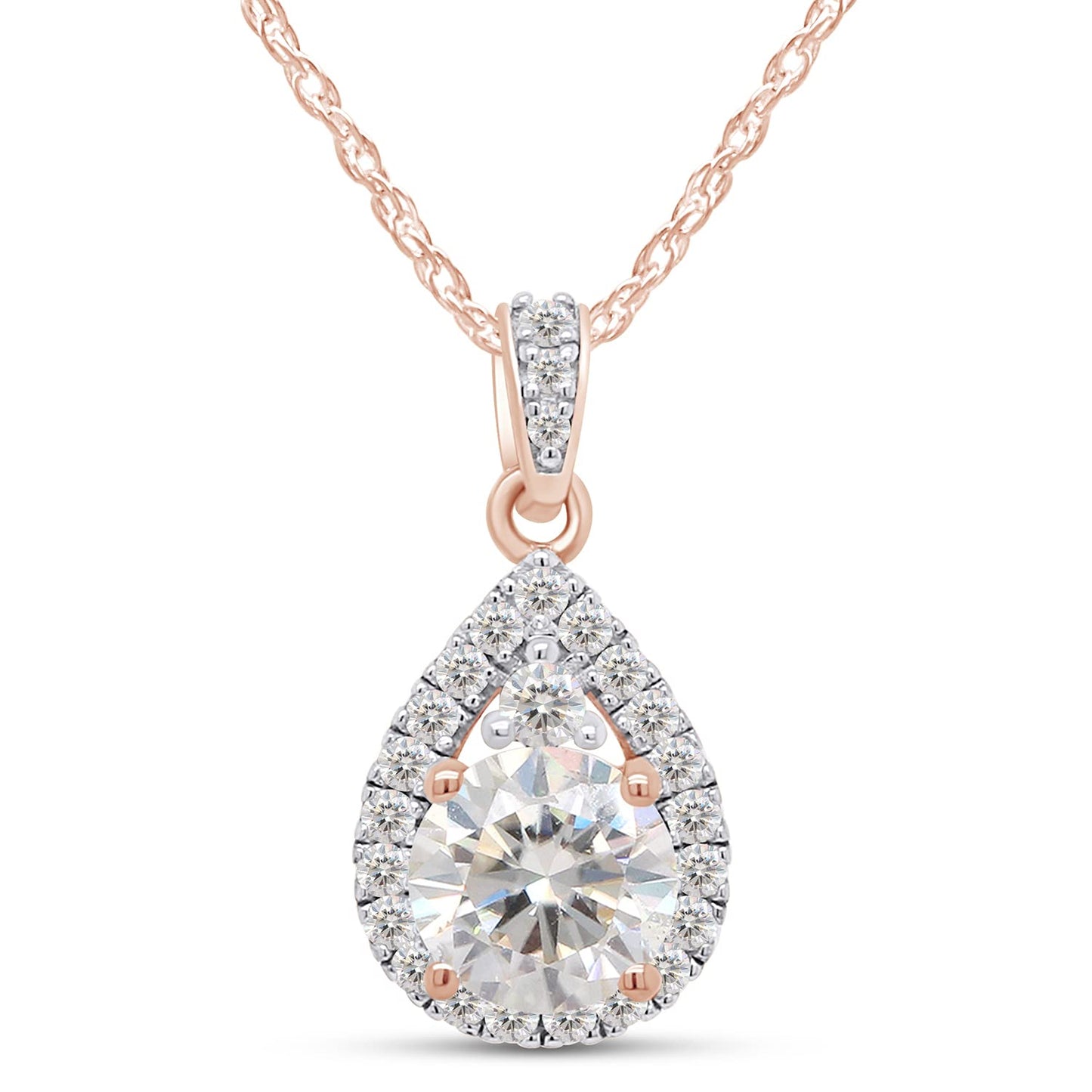 Load image into Gallery viewer, 1 1/5 Carat Round Cut Lab Created Moissanite Diamond Teardrop Halo Pendant Necklace In 925 Sterling Silver (1.20 Cttw)
