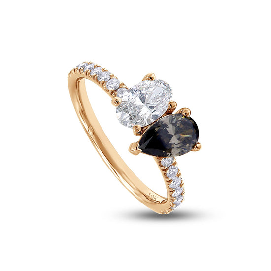 Load image into Gallery viewer, 1 1/2 Carat Black Pear And G Color Oval &amp;amp; Round Cut IGI Certified Lab Grown Diamond Toi Et Moi Eternity Engagement Ring In 10K Or 14K Solid Gold
