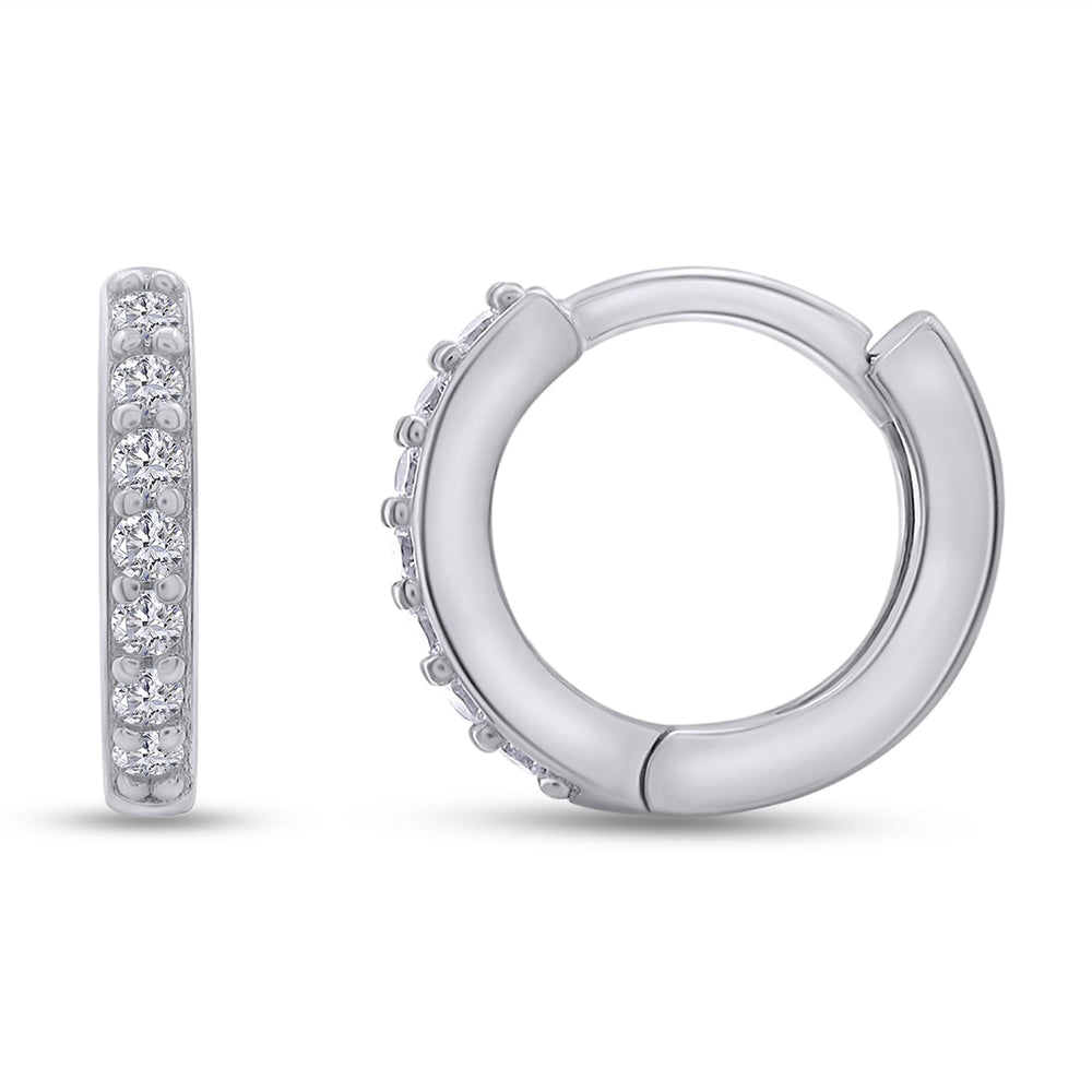 
                      
                        Round White Cubic Zirconia Seven Stone Huggie Hoop Earrings For Women In 925 Sterling Silver
                      
                    