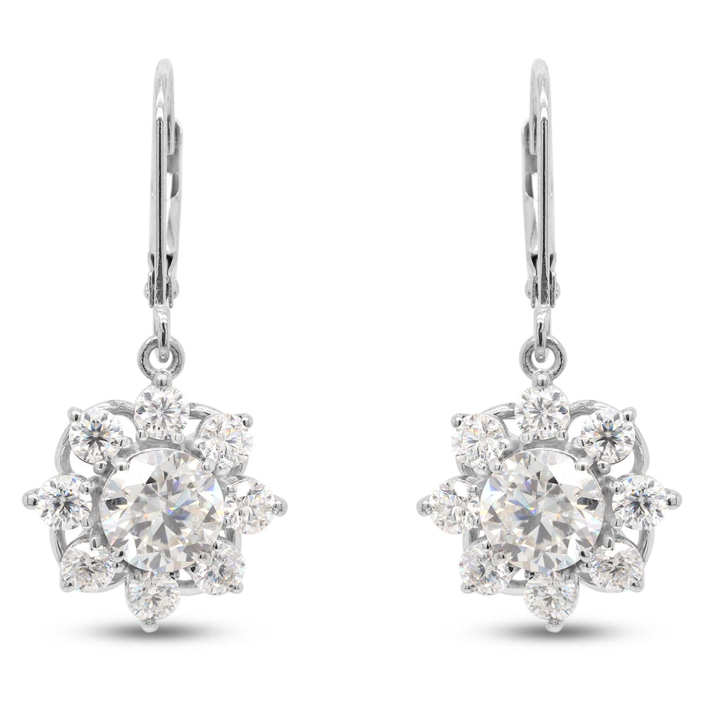 
                      
                        3.45 Carat Round Cut Lab Created Moissanite Diamond Halo Drop Earrings In 925 Sterling Silver
                      
                    