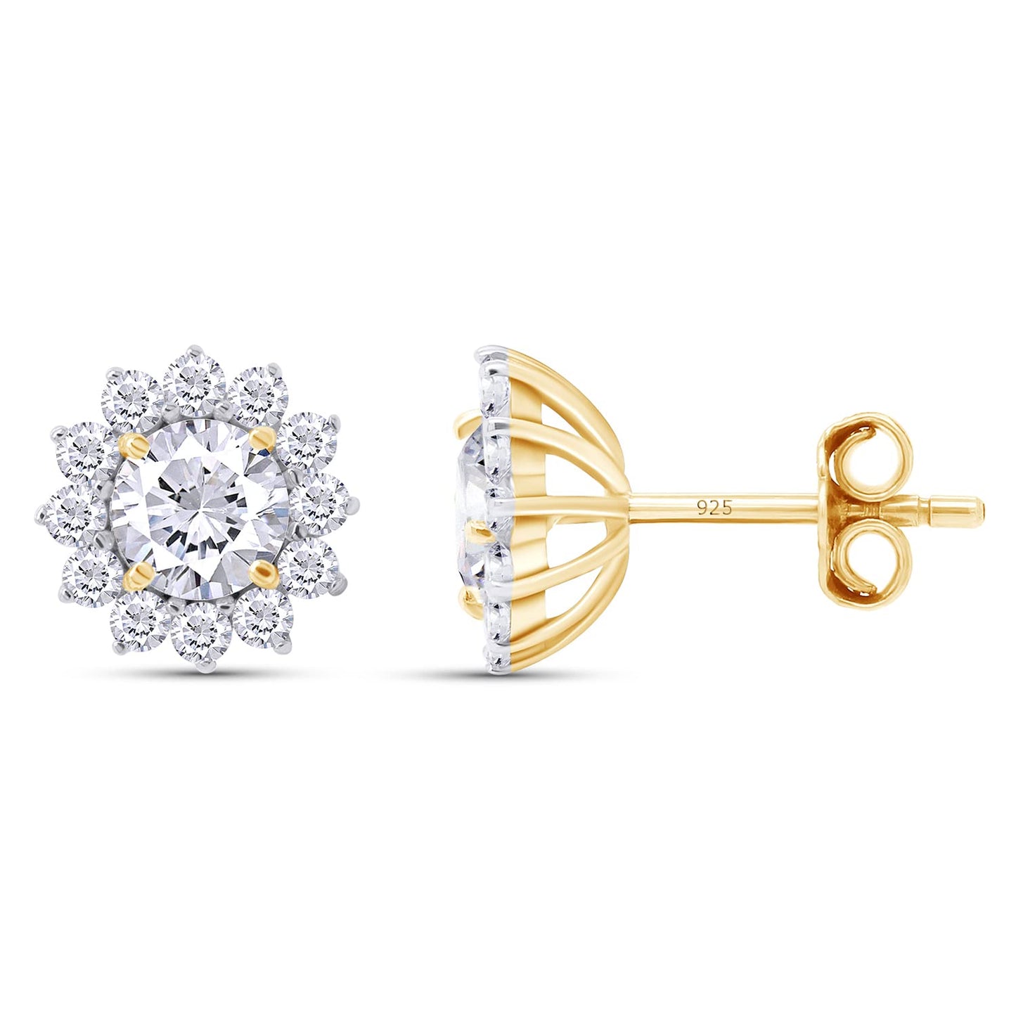 1.5 Carat Round Cut Lab Created Moissanite Diamond Push Back Halo Stud Earrings In 925 Sterling Silver (1.5 Cttw)