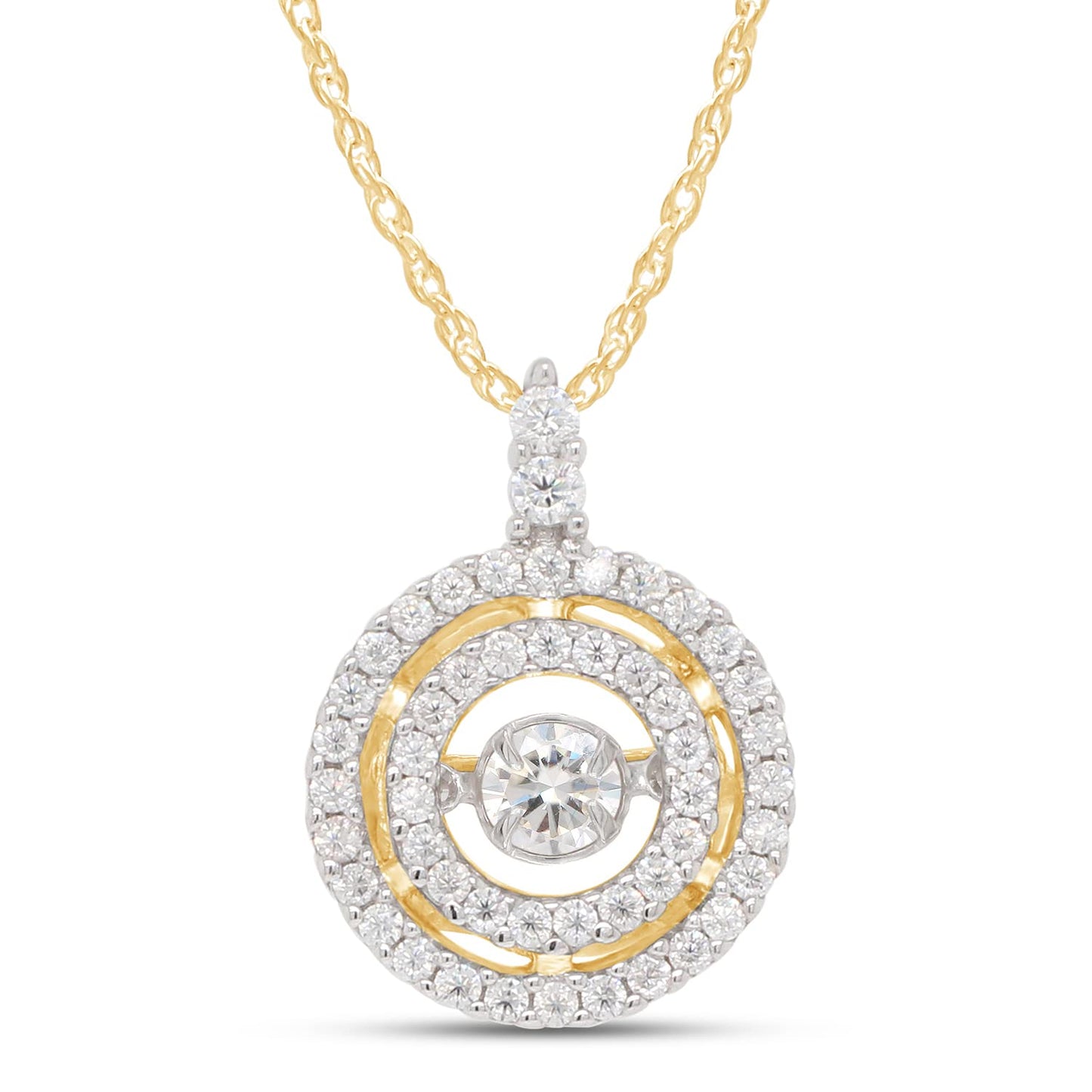 3/5 Carat Lab Created Moissanite Diamond Double Halo Pendant Necklace In 925 Sterling Silver (0.60 Cttw)
