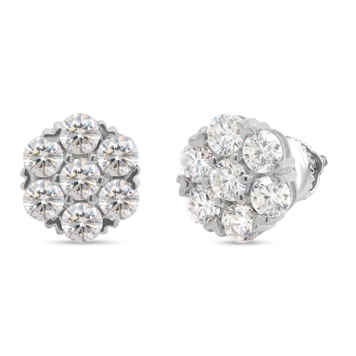 1 1/5 Carat Lab Created Moissanite Diamond Screw Back Floral Design Stud Earrings In 925 Sterling Silver (1.20 Cttw)