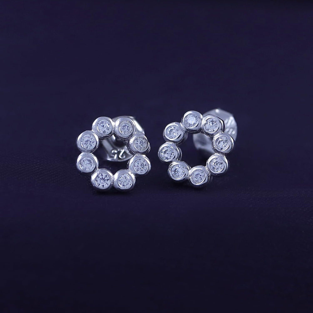 
                      
                        Round Sparkly White Cubic Zirconia Bezel Set Open Circle Stud Earrings In 925 Sterling Silver
                      
                    